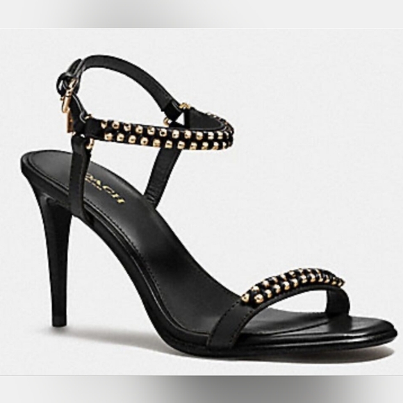 Coach Kalie Soft Shine Calf Leather Heels /Sandals # Q8258 ( Black ) - Picture 1 of 12